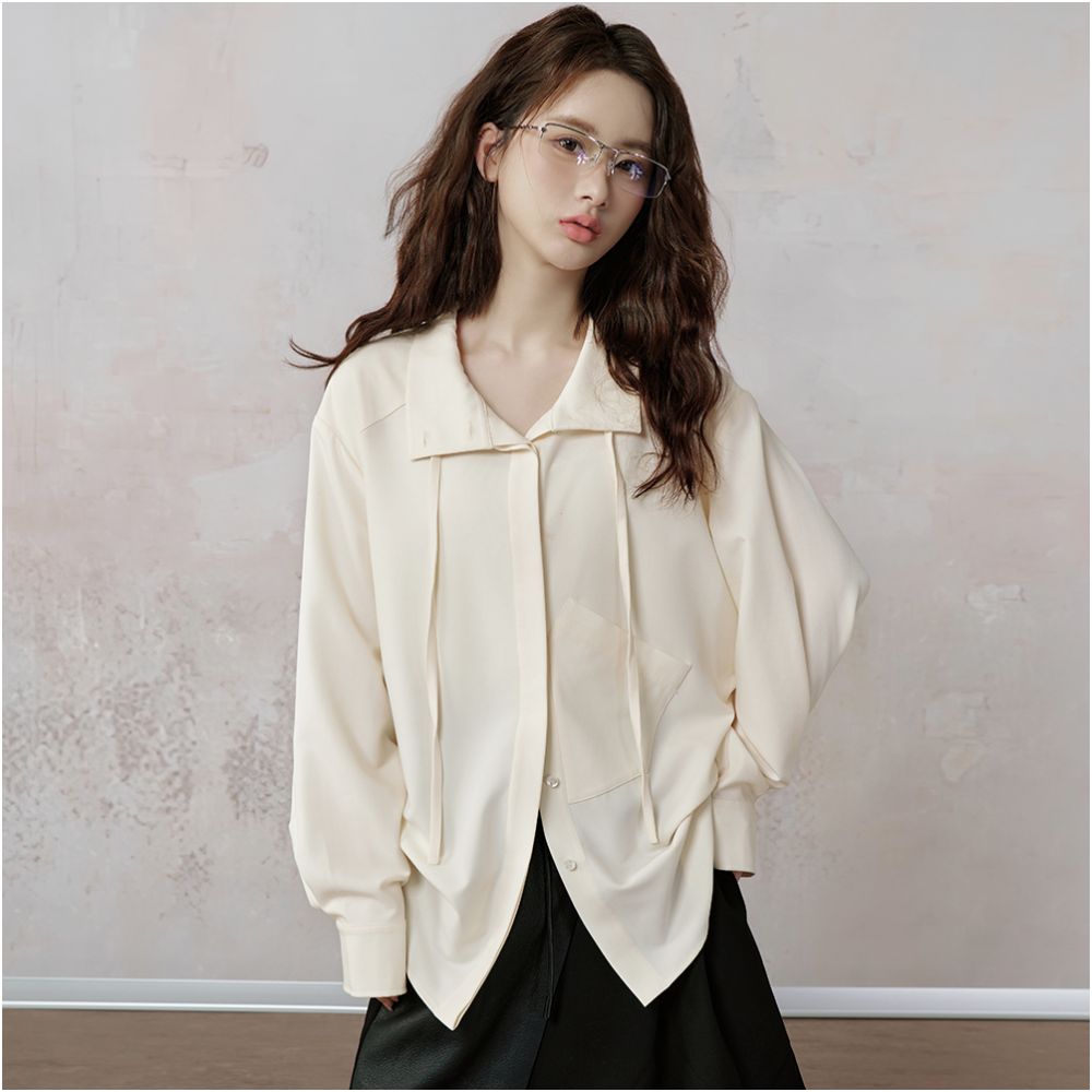 JfYanYan almond light milk beige shirt women s top for autumn and winter layering loose and thick bottom shirt image 3