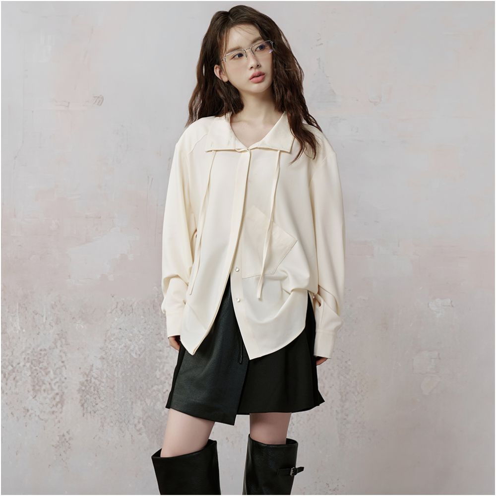 JfYanYan almond light milk beige shirt women s top for autumn and winter layering loose and thick bottom shirt image 4