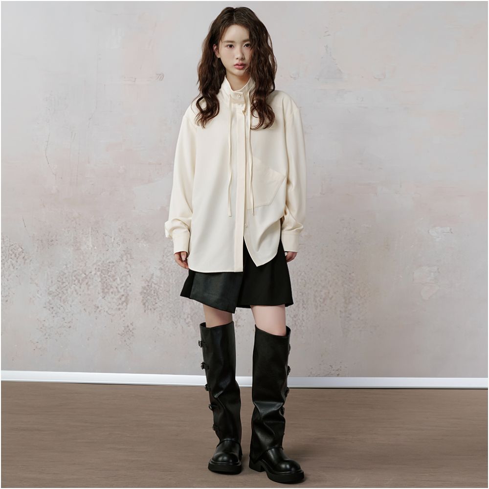 JfYanYan almond light milk beige shirt women s top for autumn and winter layering loose and thick bottom shirt image 5