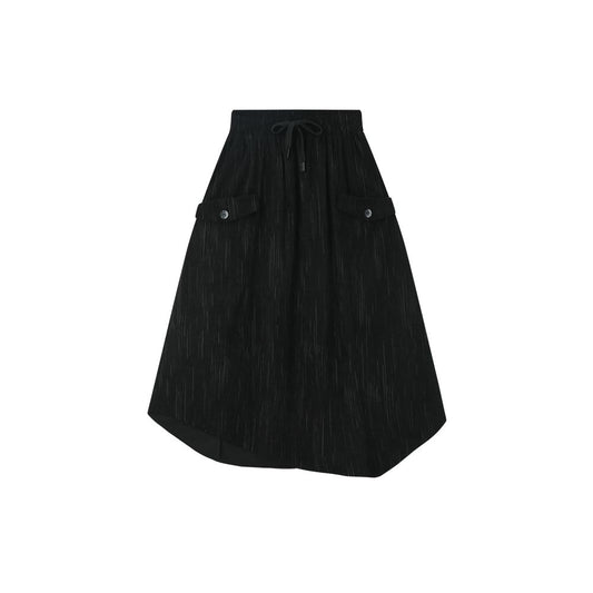 ASAYA5219 – Noir Asymmetry Textured Skirt 🖤✨