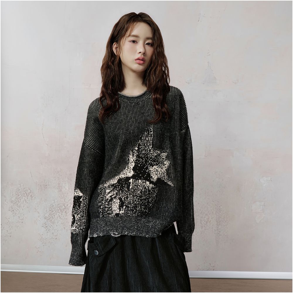 JfYanYan diffuse fairy fish pullover sweater lazy style women s autumn and winter striped knit sweater loose top image 1
