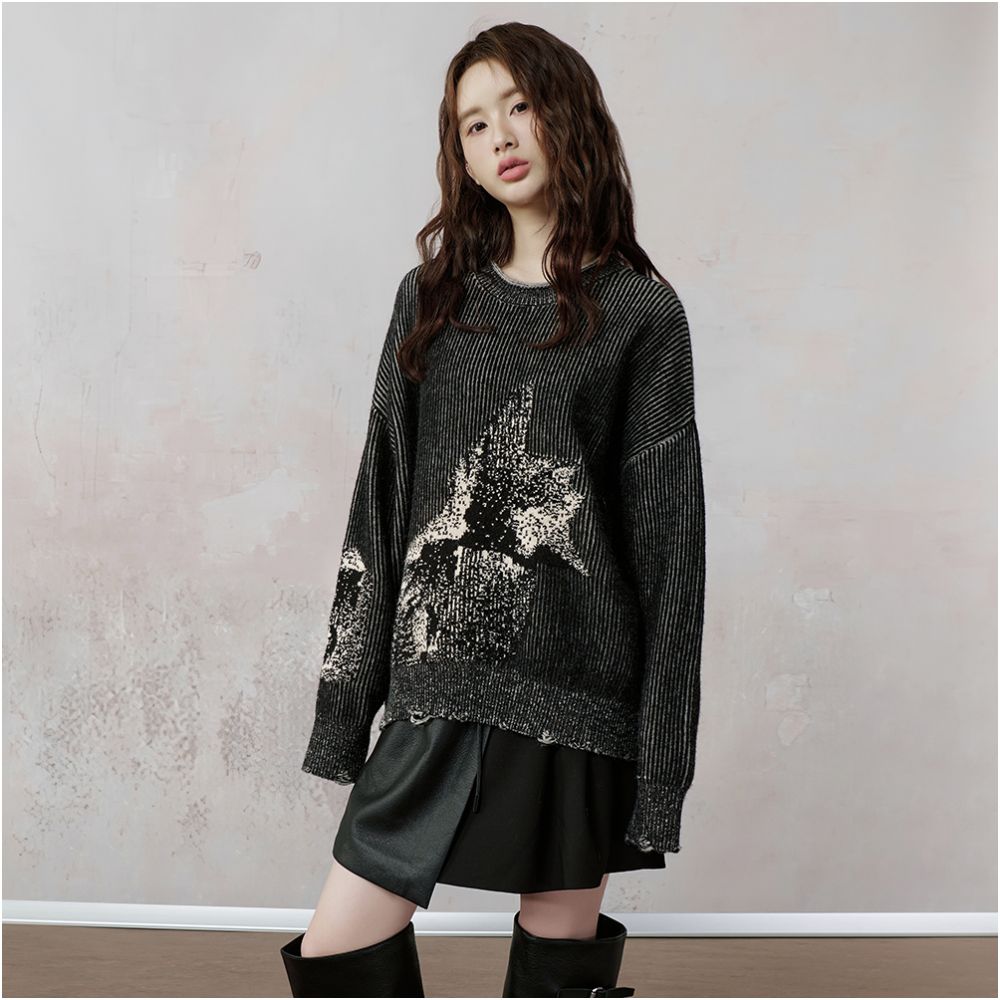 JfYanYan diffuse fairy fish pullover sweater lazy style women s autumn and winter striped knit sweater loose top image 3