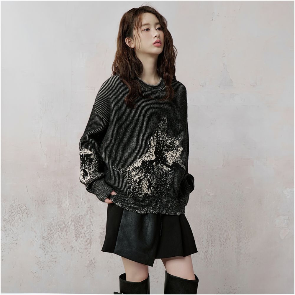 JfYanYan diffuse fairy fish pullover sweater lazy style women s autumn and winter striped knit sweater loose top image 4