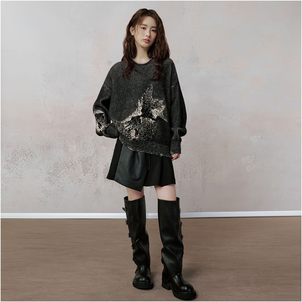 JfYanYan Coco Mocha Half Skirt Autumn Winter Leather Skirt Women s Pants New Black A line Splicing Half Skirt image 3