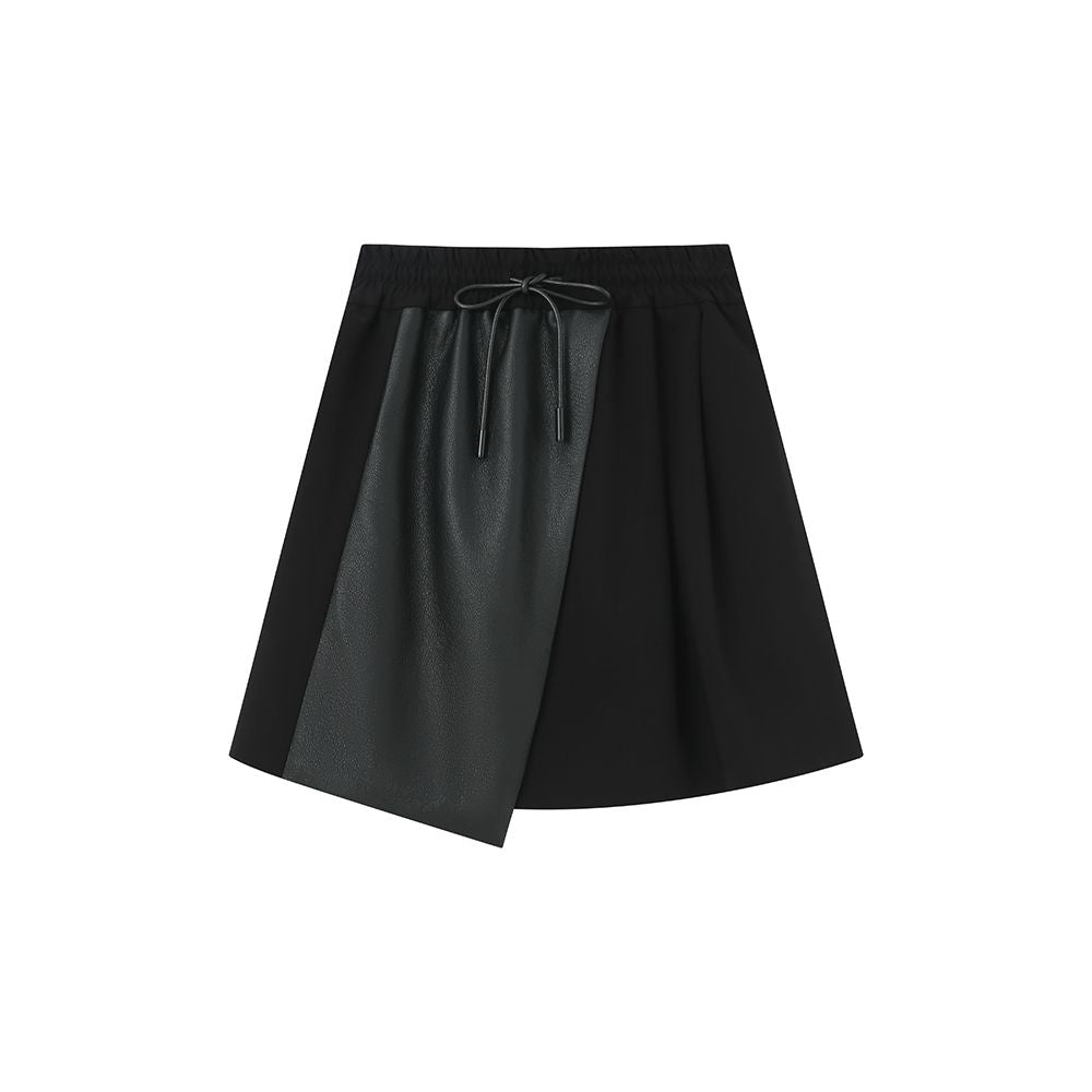 JfYanYan Coco Mocha Half Skirt Autumn Winter Leather Skirt Women s Pants New Black A line Splicing Half Skirt image 6