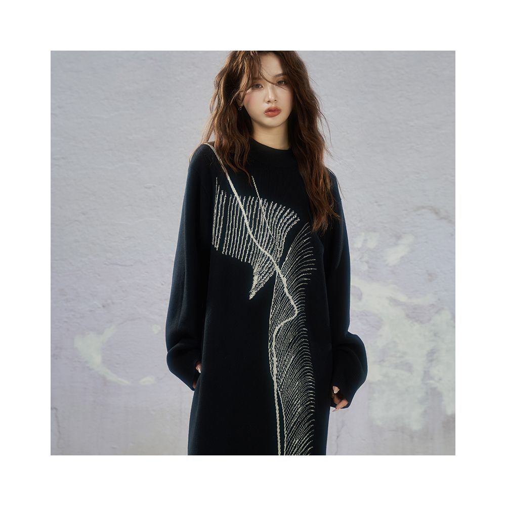 JfYanYan Suspended Sea Black Loose Knitted Dress Women s Hairy Dress Autumn Winter Long Look Slimming Long Dress image 1