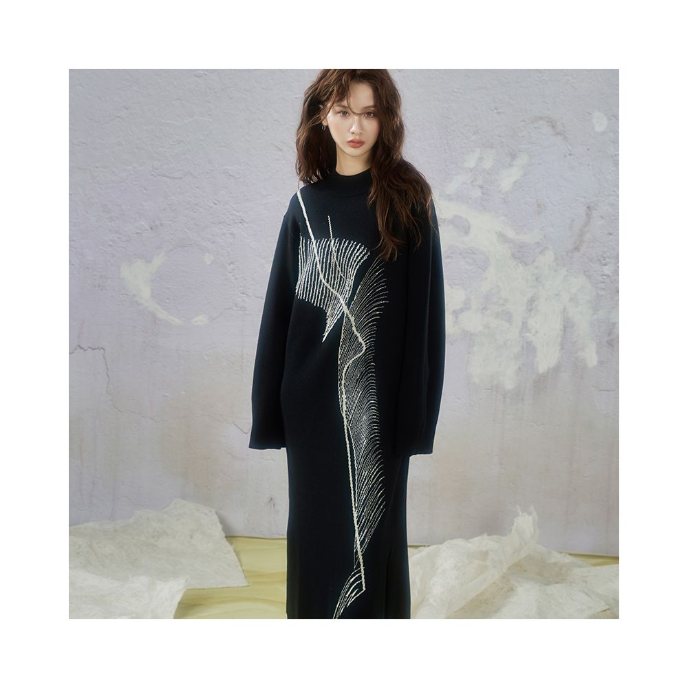 JfYanYan Suspended Sea Black Loose Knitted Dress Women s Hairy Dress Autumn Winter Long Look Slimming Long Dress image 4