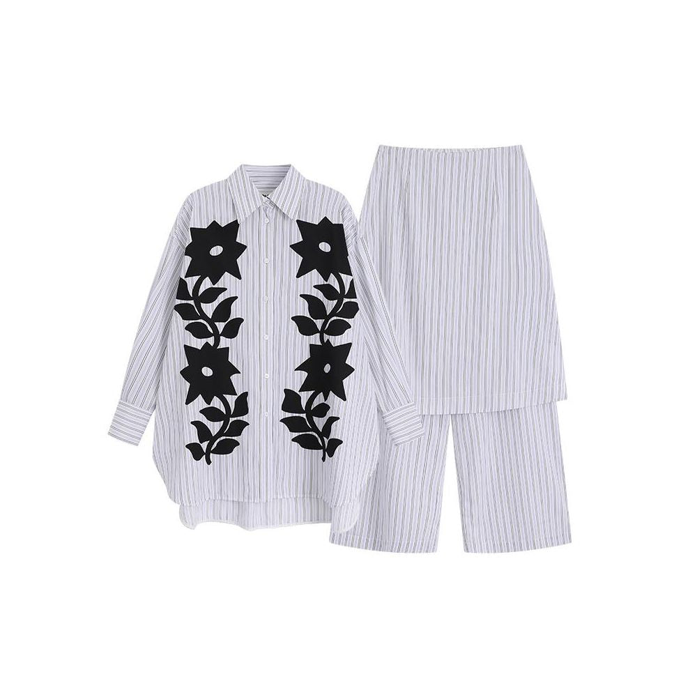 The Middle Celebrity Same Style Print Printed Long sleeved Shirt Artistic High end Stacked Pants and Skirts Set image 13