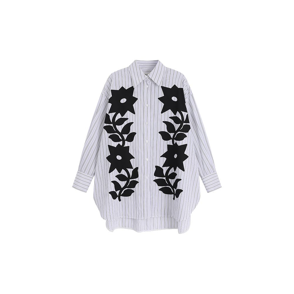 The Middle Celebrity Same Style Print Printed Long sleeved Shirt Artistic High end Stacked Pants and Skirts Set image 1