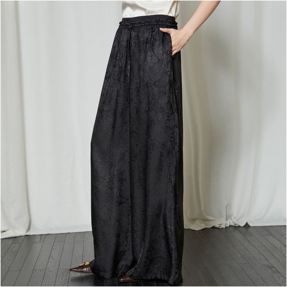 Easily worn in the breeze Jacquard waistband New Chinese style casual trousers flowy and versatile straight leg trousers traditional Chinese style long trousers image 1