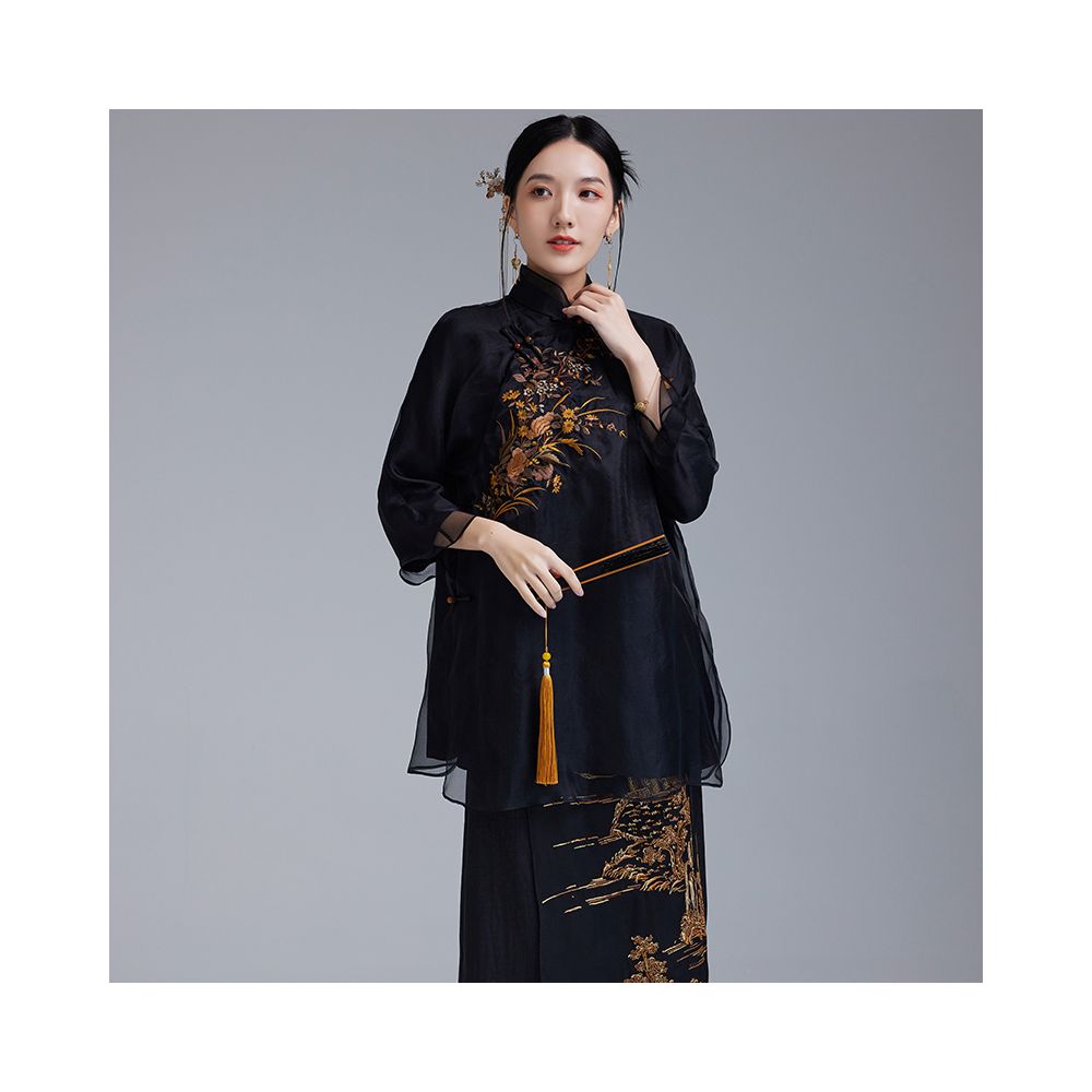 2024 Spring Summer New Silk Tang Costume Improved Large Chinese Style Top Mulberry Silk Embroidery Moyu Brand image 3