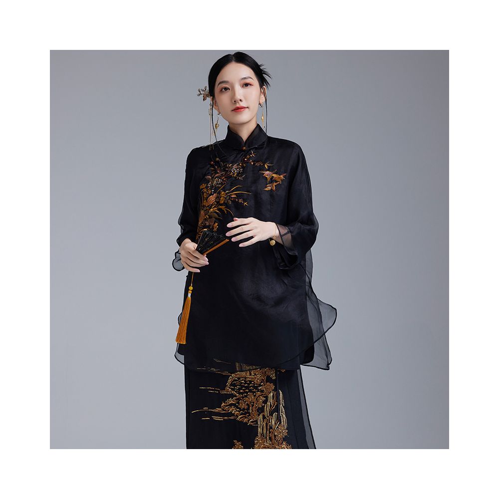 2024 Spring Summer New Silk Tang Costume Improved Large Chinese Style Top Mulberry Silk Embroidery Moyu Brand image 8