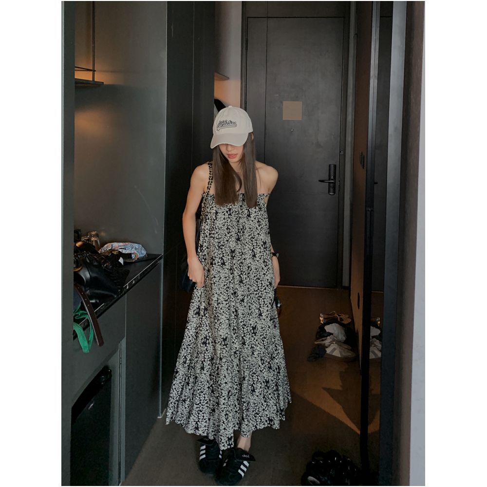 Luobian cotton multi wear method strapless commuting style high waist printed A line long skirt early autumn new style image 3