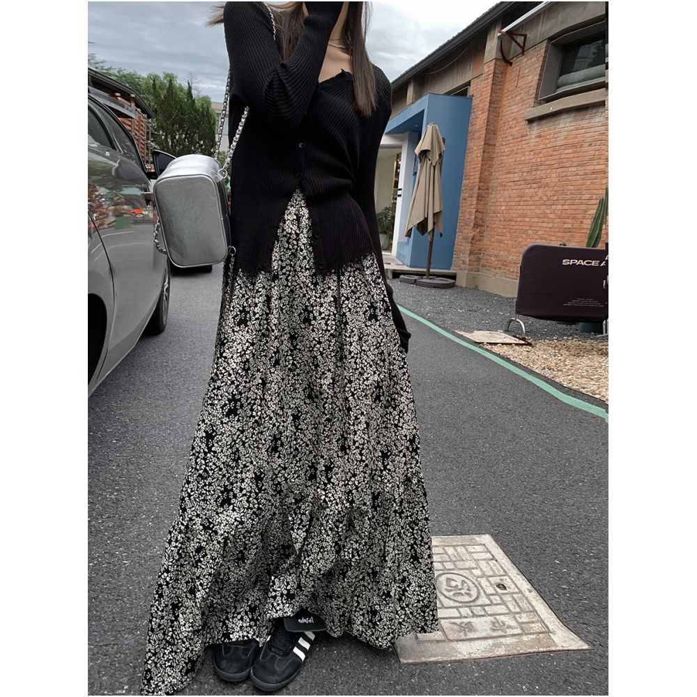 Luobian cotton multi wear method strapless commuting style high waist printed A line long skirt early autumn new style image 7