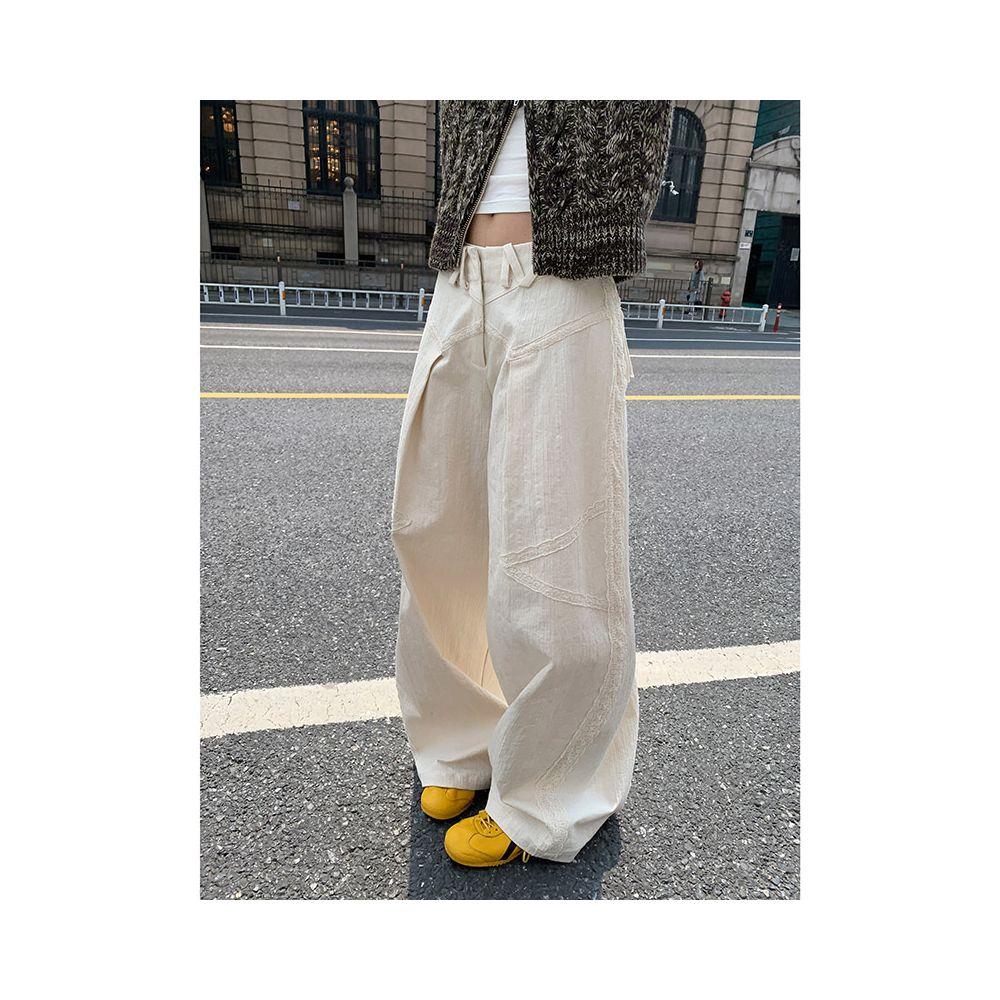 Luo Bian Extensive Details Deconstructed Lace Trim Original Designer Wide Leg Pants for Autumn Winter image 3