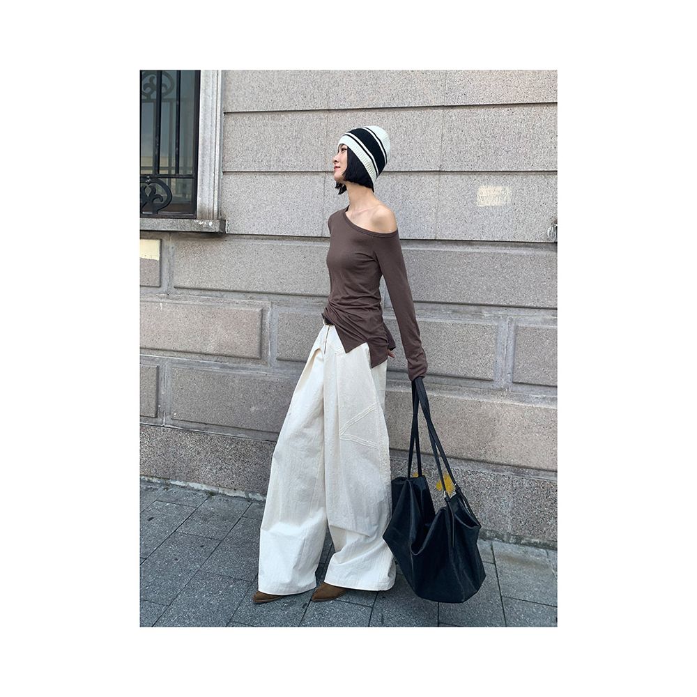 Luo Bian Extensive Details Deconstructed Lace Trim Original Designer Wide Leg Pants for Autumn Winter image 0