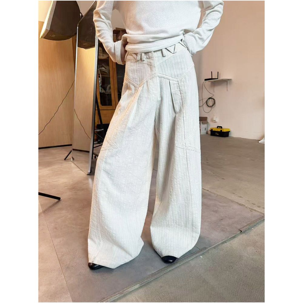 Luo Bian Extensive Details Deconstructed Lace Trim Original Designer Wide Leg Pants for Autumn Winter image 6