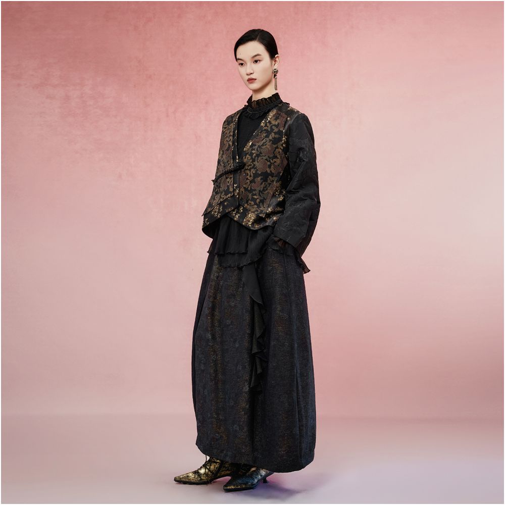 Jiqiu Guercha Mohua Tuan Midi Skirt 2025 Autumn New Style Exotic Retro High end Commuter Light Luxury Women s Clothing image 2