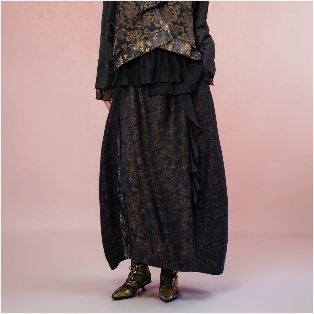 Jiqiu Guercha Mohua Tuan Midi Skirt 2025 Autumn New Style Exotic Retro High end Commuter Light Luxury Women s Clothing image 8