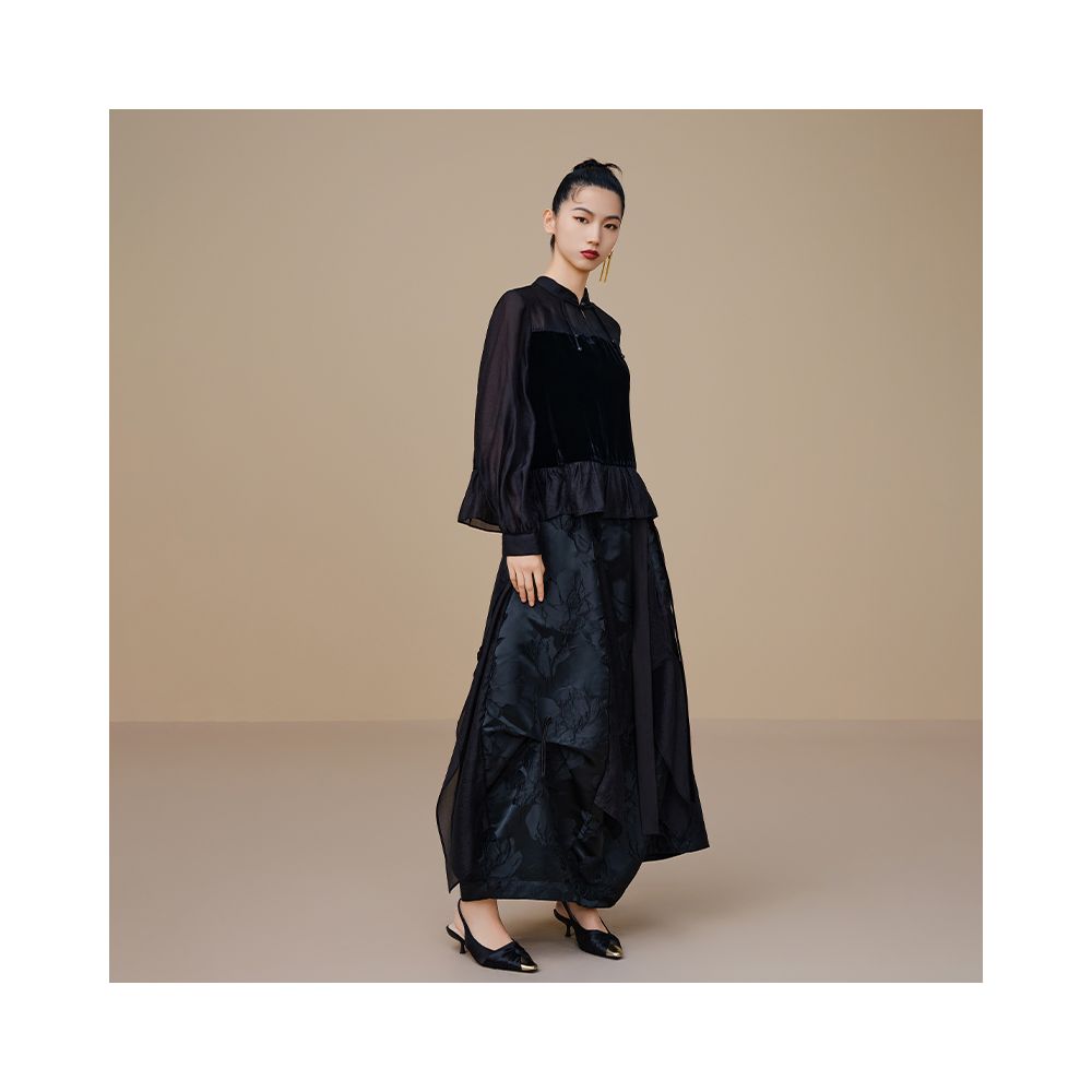 Jiqiu Guer Shunyu Velvet Top Chinese Style Stand Collar Retro Original New Chinese Style Autumn New Women s image 2