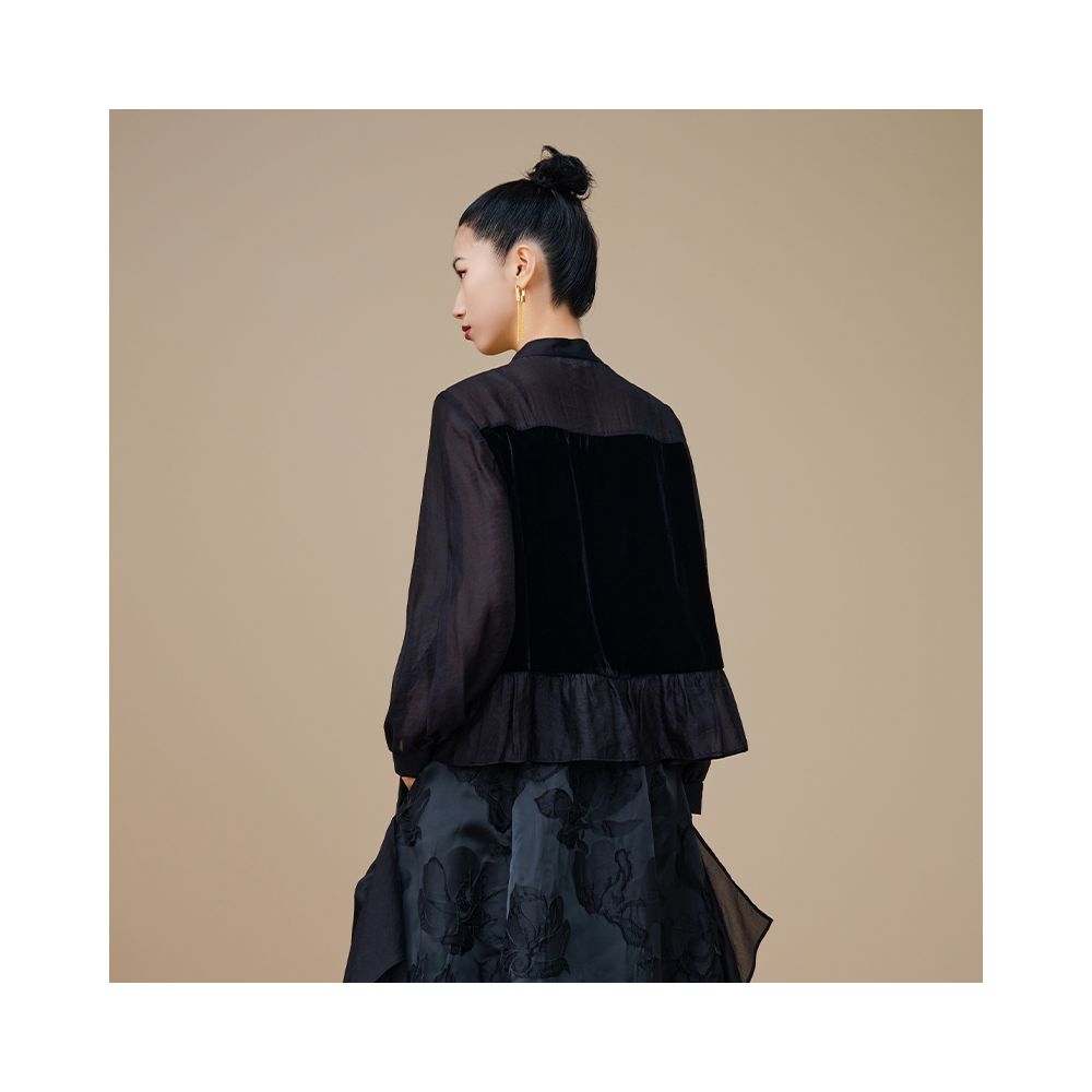 Jiqiu Guer Shunyu Velvet Top Chinese Style Stand Collar Retro Original New Chinese Style Autumn New Women s image 4