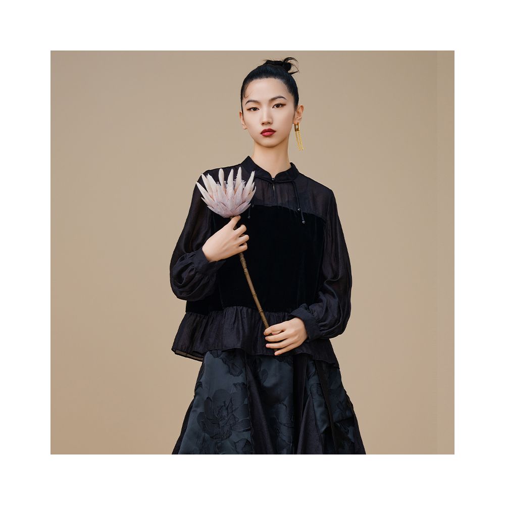 Jiqiu Guer Shunyu Velvet Top Chinese Style Stand Collar Retro Original New Chinese Style Autumn New Women s image 7