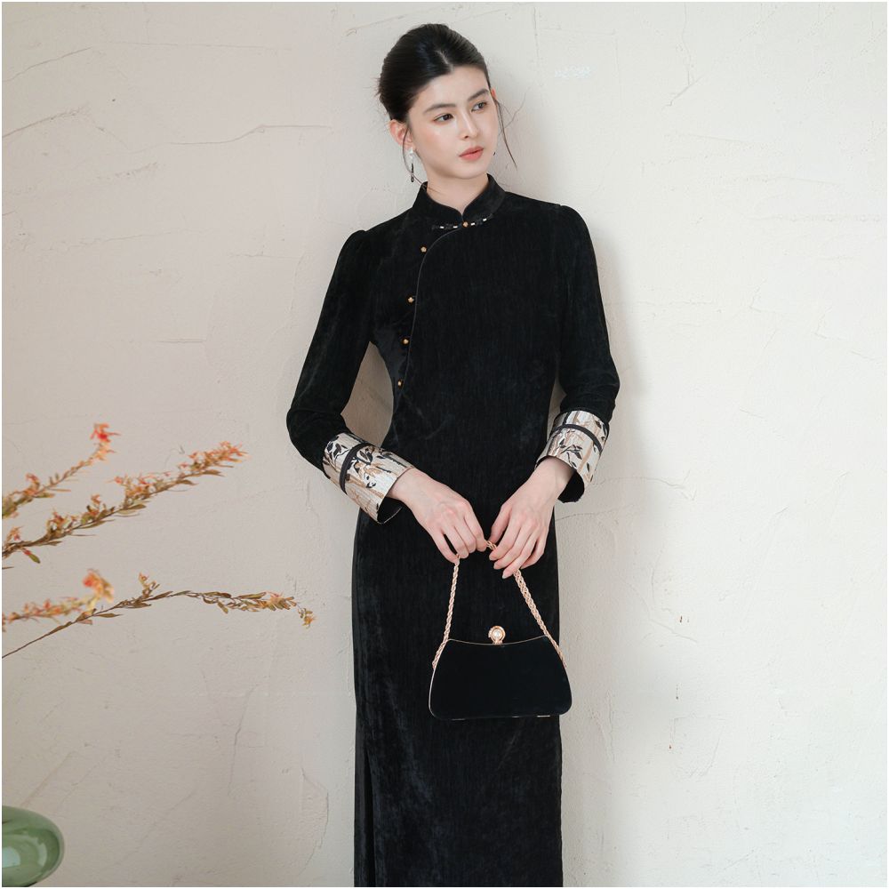 Chuchan Clothing s New Chinese Style Dress for Women 25 New Arrival Elegant and Noble Stand Collar Slanted Opening Modified Cheongsam image 1