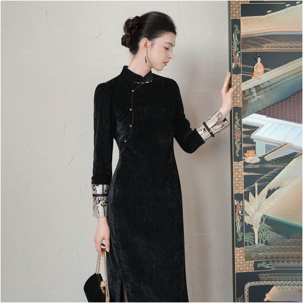 Chuchan Clothing s New Chinese Style Dress for Women 25 New Arrival Elegant and Noble Stand Collar Slanted Opening Modified Cheongsam image 2