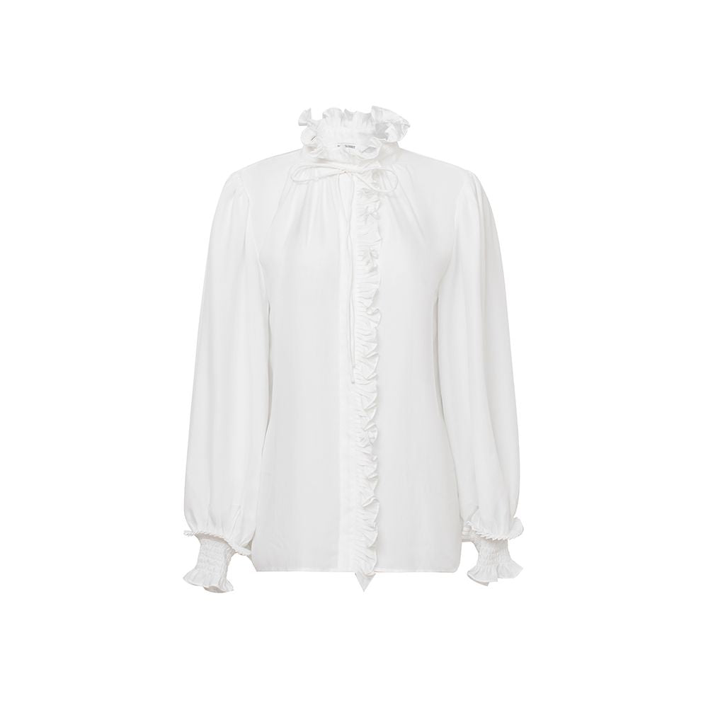 TOP Home Kan Qingzi Same Sweet and Soft French Retro Palace Mushroom Edge Long Sleeve Acetate Shirt for Women image 4