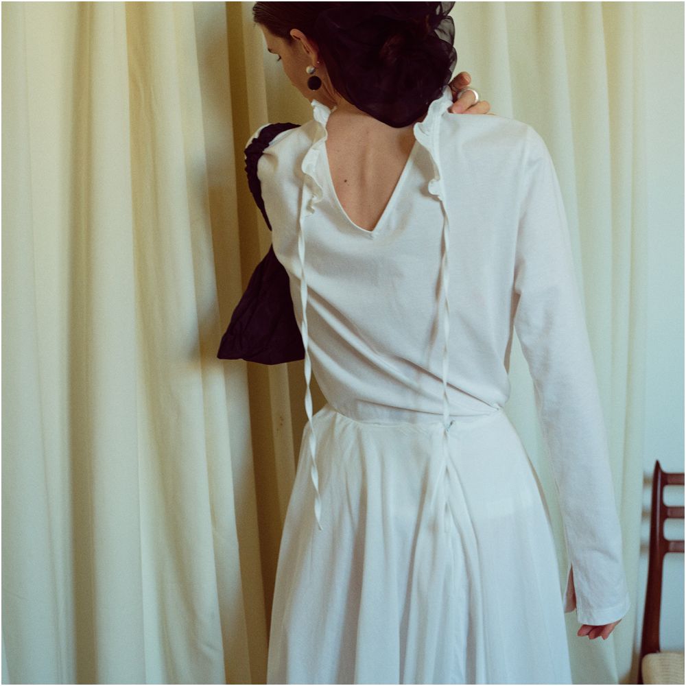 TOP Home Two Wear Multi Match French Retro Romantic Style Black Ear Lace Collar Pure White Horse Cotton Long Sleeve T shirt image 2