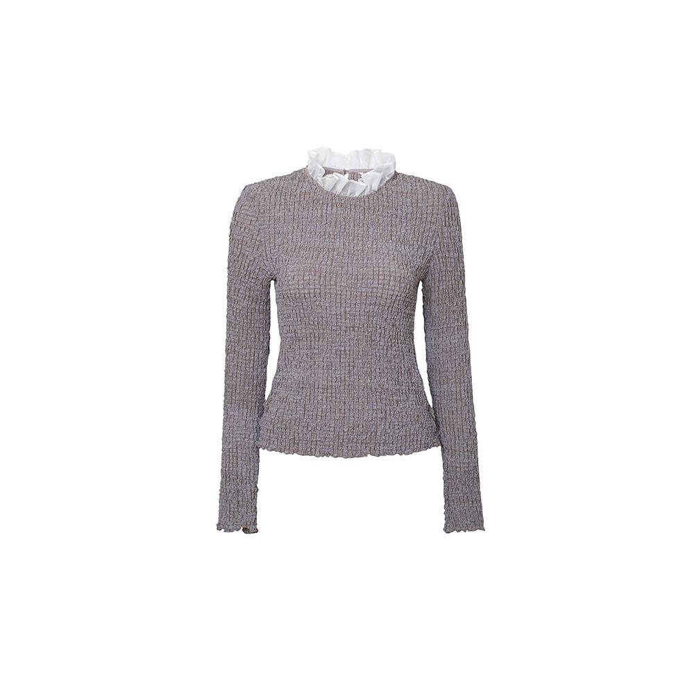 TOP Home Exquisite Atmosphere French Retro Double layer Mushroom Edge Three dimensional Wrinkle Texture Jacquard Stand up Collar Top image 8