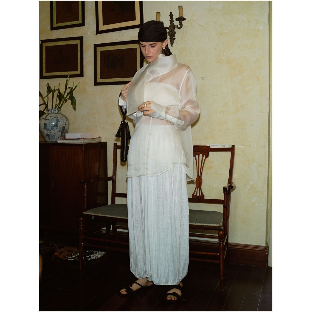 TOP Home Mist Morning Light French Romantic Retro 100 Mulberry Silk Fashionable High End Organza Ribbon Shirt image 1