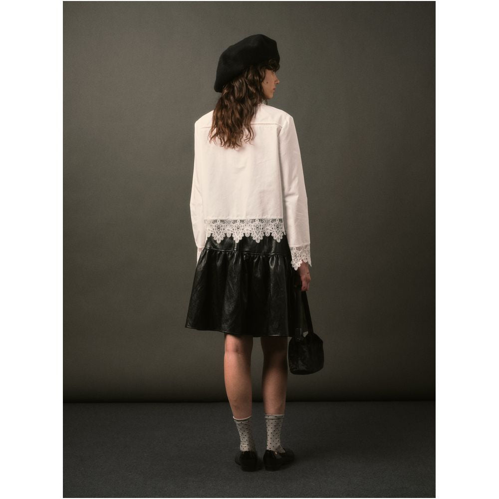 TOP Elegant and Clean French Retro Romantic Heavy Industry Lace Lace Splicing Tencel Cotton Blended White Shirt image 4