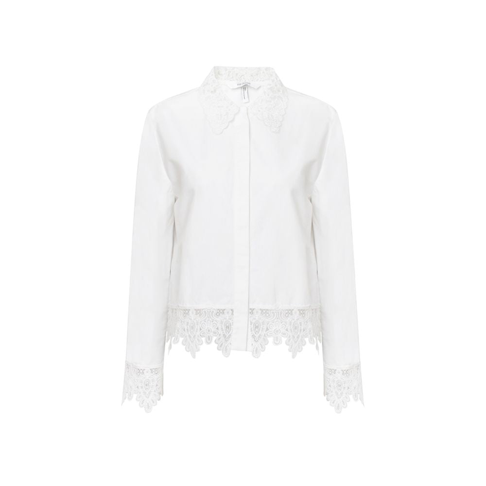 TOP Elegant and Clean French Retro Romantic Heavy Industry Lace Lace Splicing Tencel Cotton Blended White Shirt image 8