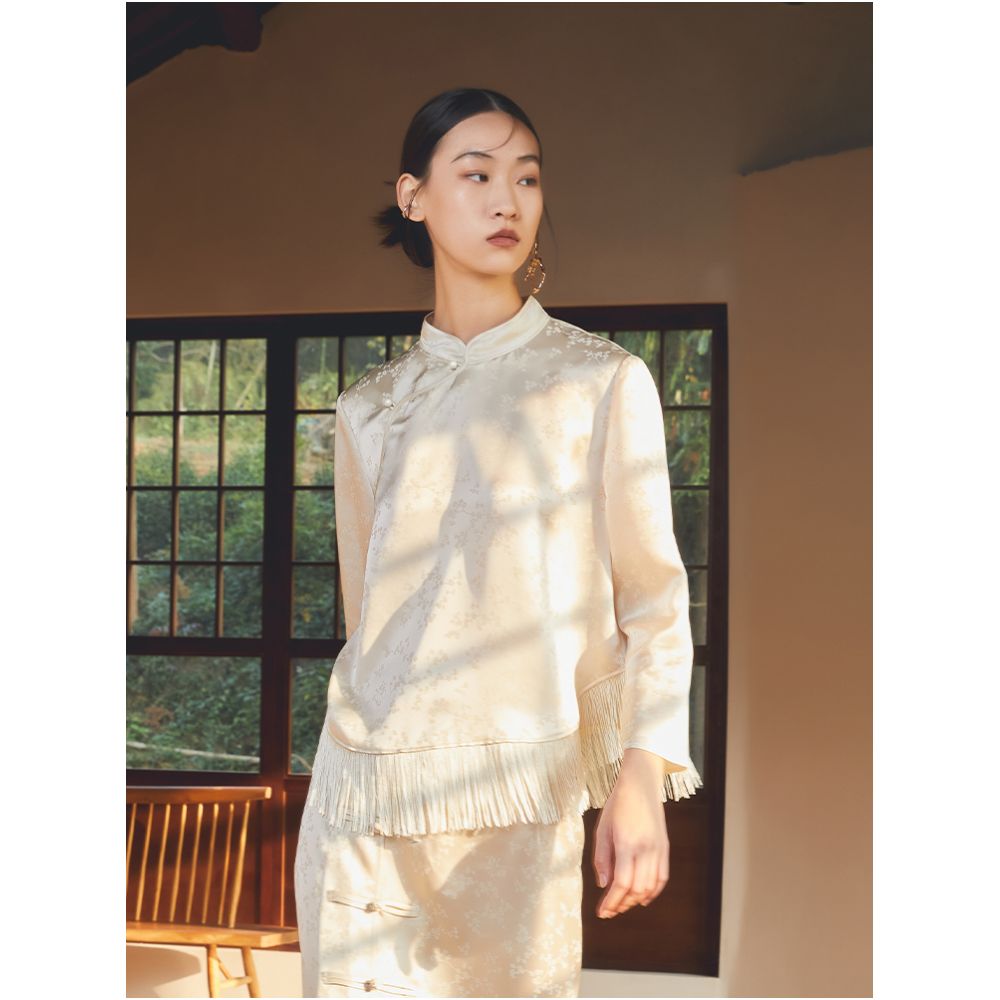 Ting Tang s new Chinese style shirt half skirt two piece set tassel buckle improved top qipao apricot colored small shirt image 8