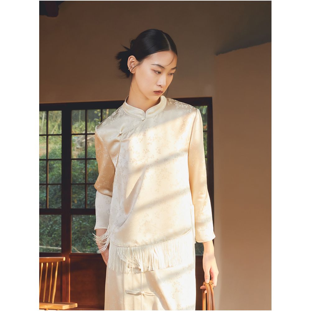Ting Tang s new Chinese style shirt half skirt two piece set tassel buckle improved top qipao apricot colored small shirt image 9