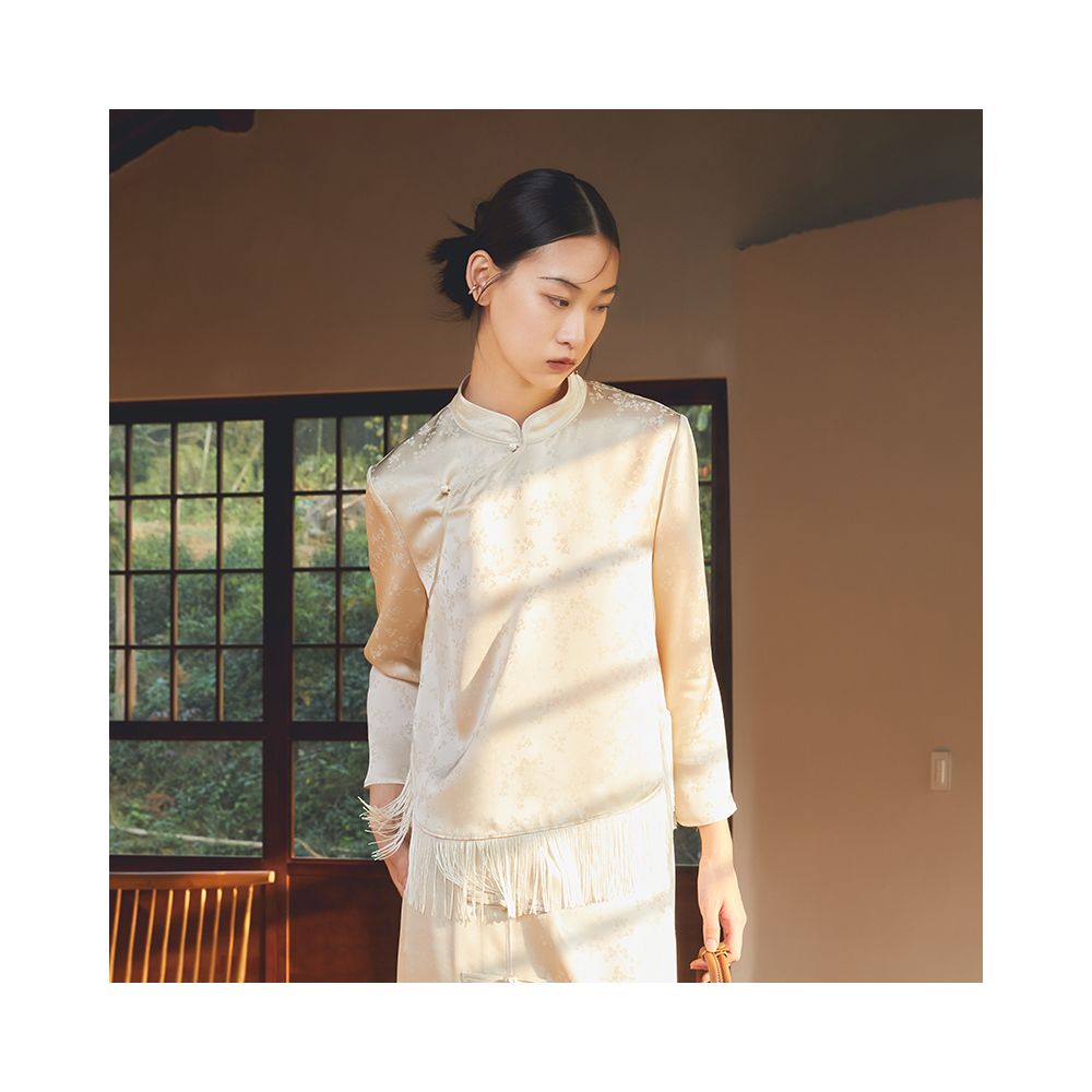 Ting Tang s new Chinese style shirt half skirt two piece set tassel buckle improved top qipao apricot colored small shirt image 2