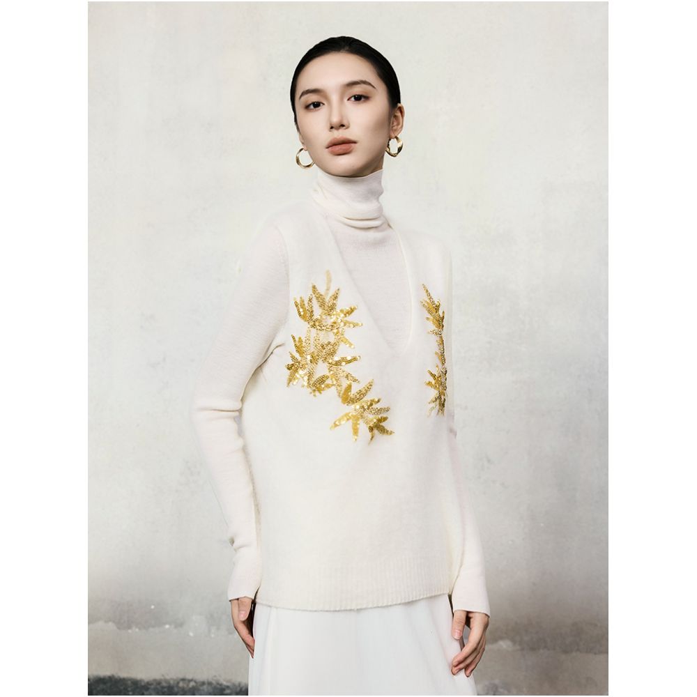 HECO Qingjin New Chinese Bead Embroidered V neck Wool Knitted Vest Women s 2025 Autumn Winter Stacked Vest image 3