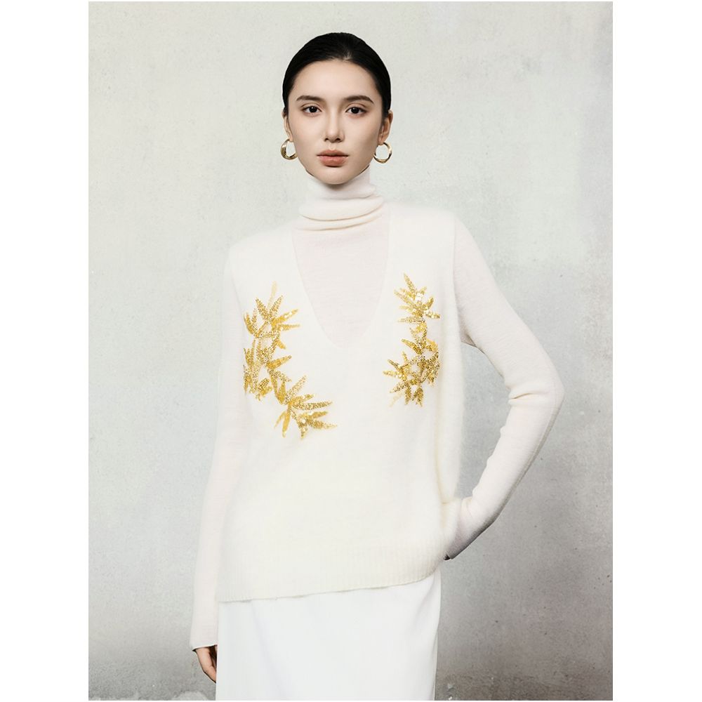 HECO Qingjin New Chinese Bead Embroidered V neck Wool Knitted Vest Women s 2025 Autumn Winter Stacked Vest image 7