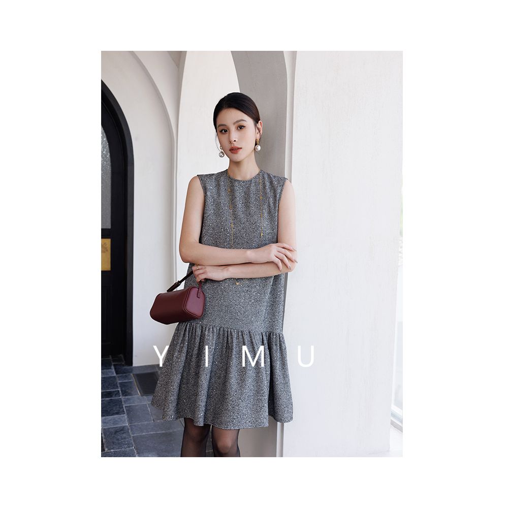Autumn dress women s new style light luxury high end feeling 2024 new gray small fragrant French box style temperament skirt image 3