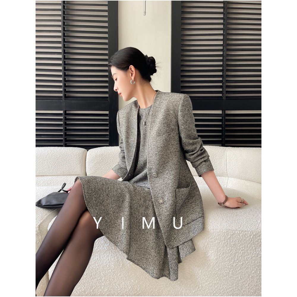 Yimu YIMU French Grey Dress for Women 2025 New Style Light Luxury High Grade Slim and Sleeveless Skirt for Autumn and Winter image 2