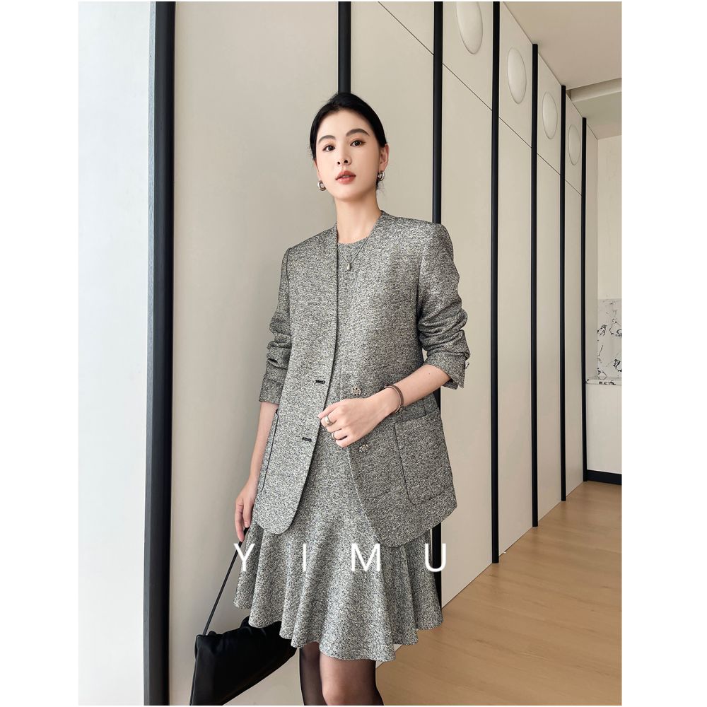 Yimu YIMU French Grey Dress for Women 2025 New Style Light Luxury High Grade Slim and Sleeveless Skirt for Autumn and Winter image 5