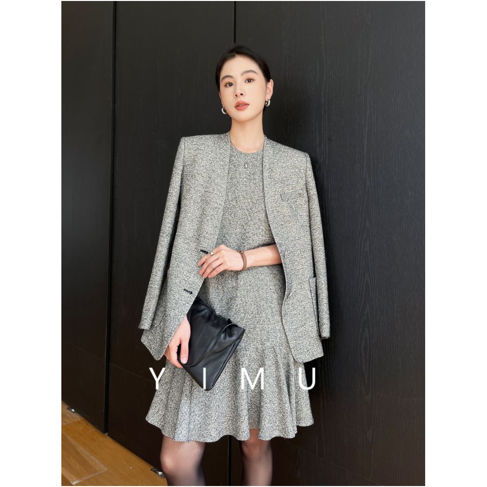 Yimu YIMU French Grey Dress for Women 2025 New Style Light Luxury High Grade Slim and Sleeveless Skirt for Autumn and Winter image 9