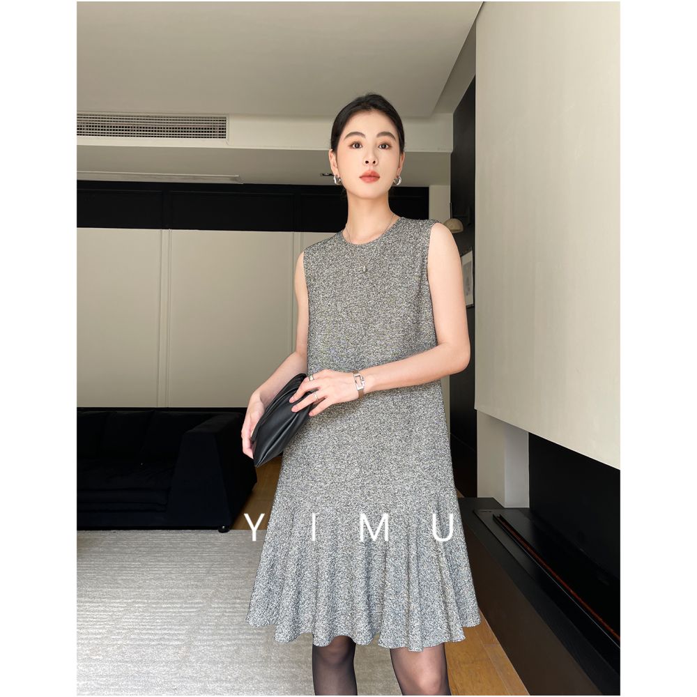 Yimu YIMU French Grey Dress for Women 2025 New Style Light Luxury High Grade Slim and Sleeveless Skirt for Autumn and Winter image 12