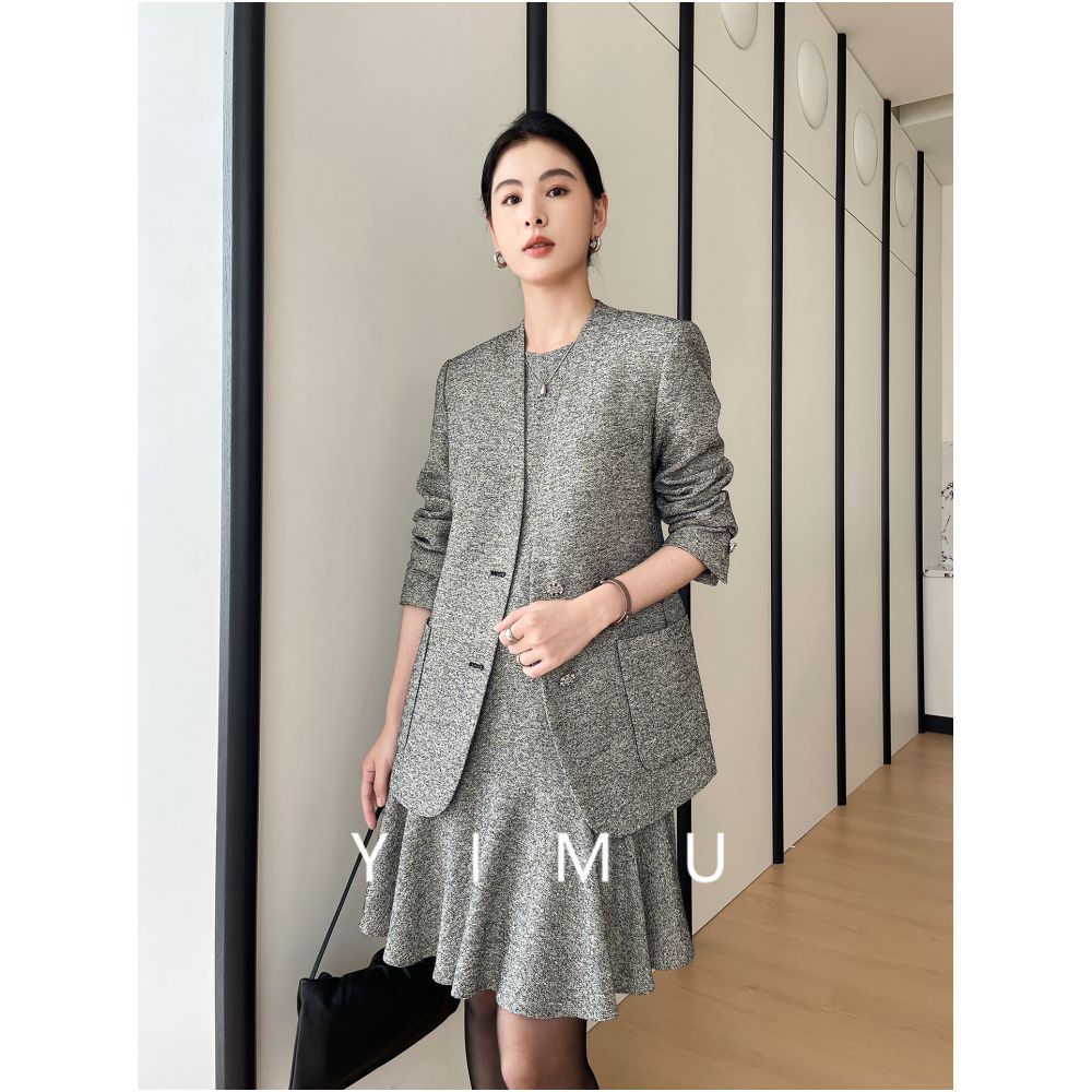 Yimu YIMU French Grey Dress for Women 2025 New Style Light Luxury High Grade Slim and Sleeveless Skirt for Autumn and Winter image 13