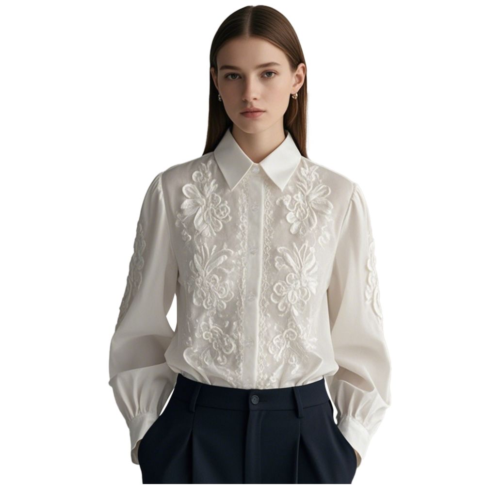 White shirt women s long sleeved top temperament shirt fashionable professional design heavy embroidery 2025 spring and autumn clothing image 4
