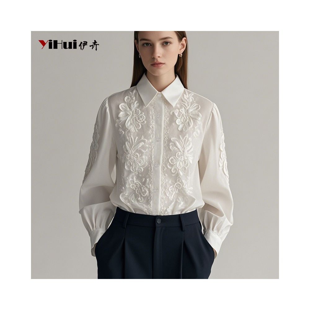 White shirt women s long sleeved top temperament shirt fashionable professional design heavy embroidery 2025 spring and autumn clothing image 8