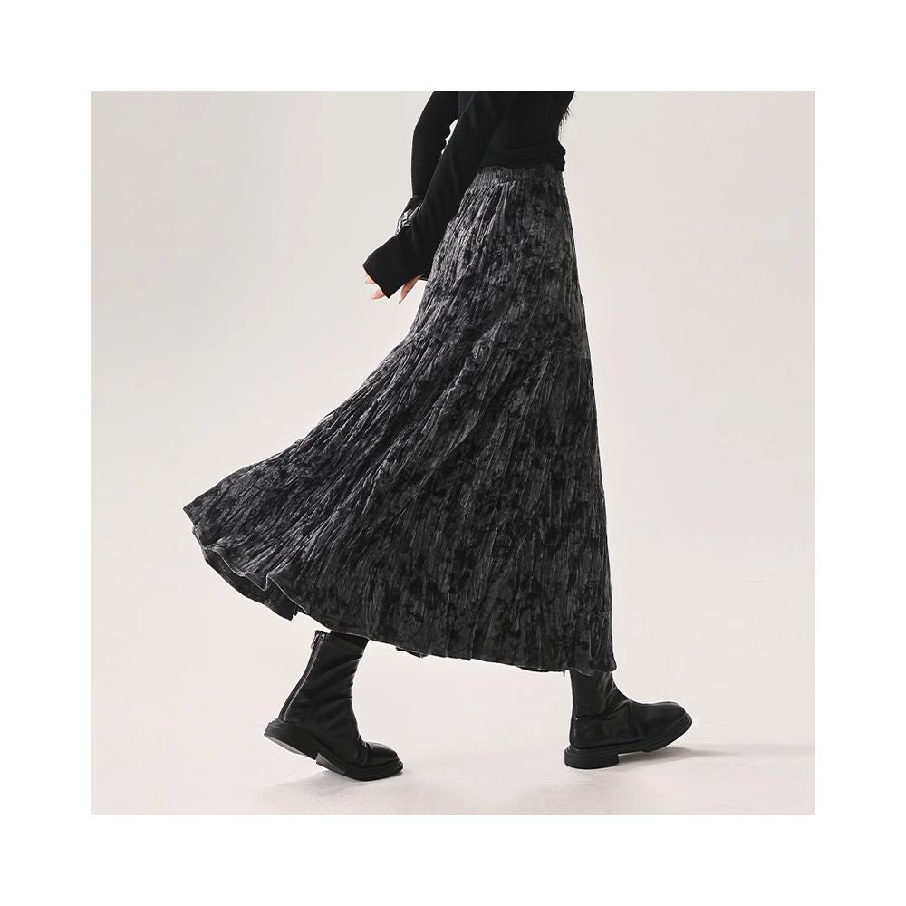 Rouje Naive texture pleated velvet skirt for women new autumn and winter thick slimming A line pleated umbrella skirt image 7