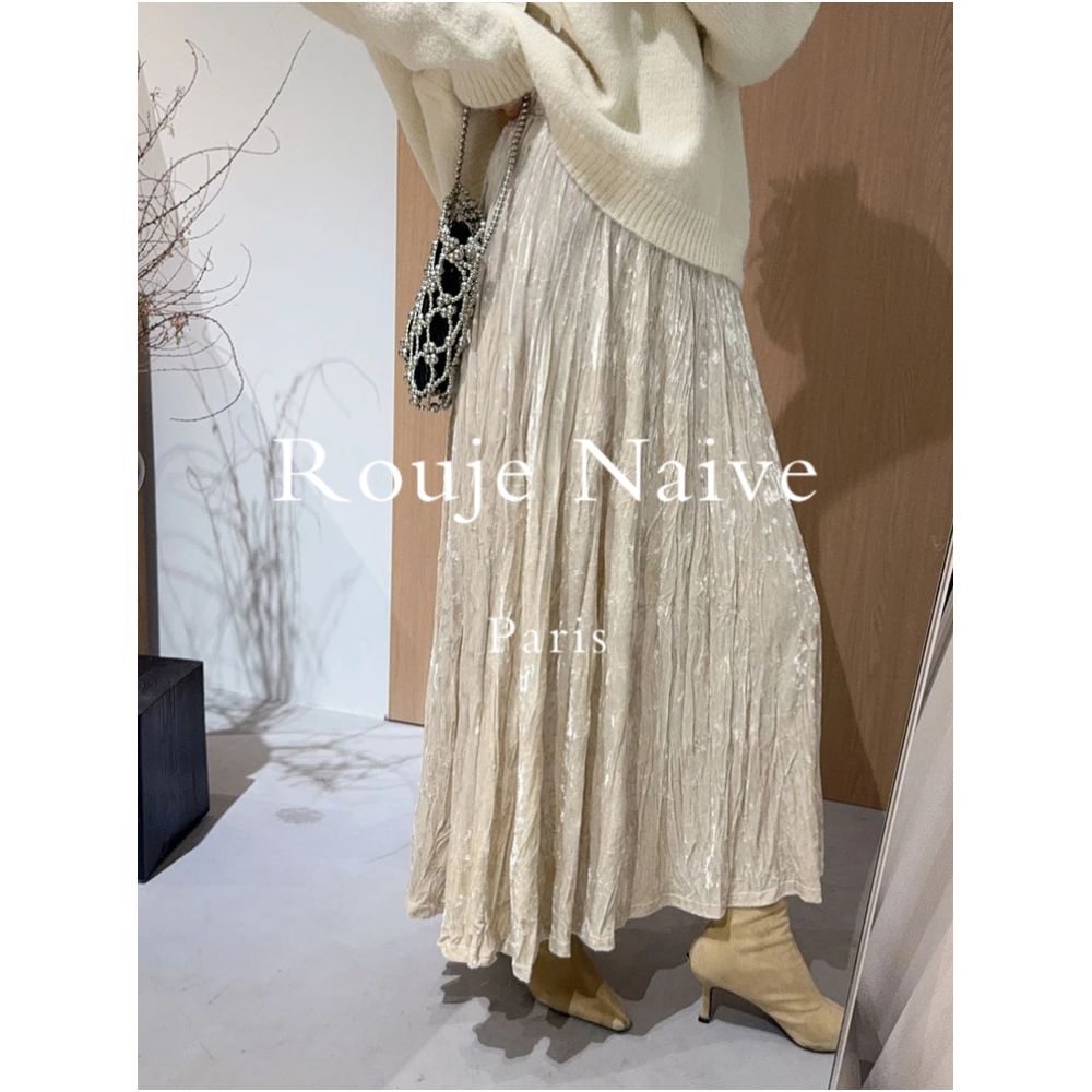 Rouje Naive Ice Flower Hundred Fold Velvet Half Skirt 2025 Autumn Mid to Long Style Stylish and Thin High end A line Skirt image 2