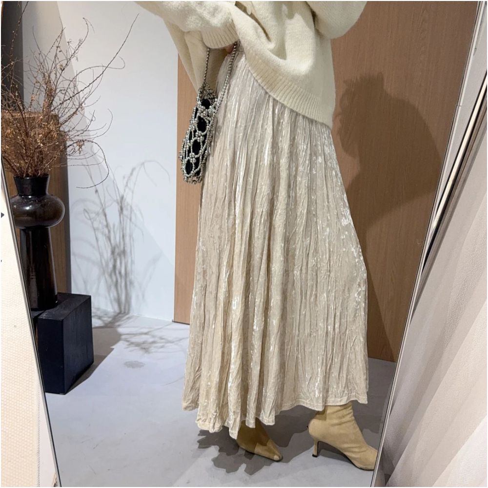 Rouje Naive Ice Flower Hundred Fold Velvet Half Skirt 2025 Autumn Mid to Long Style Stylish and Thin High end A line Skirt image 13